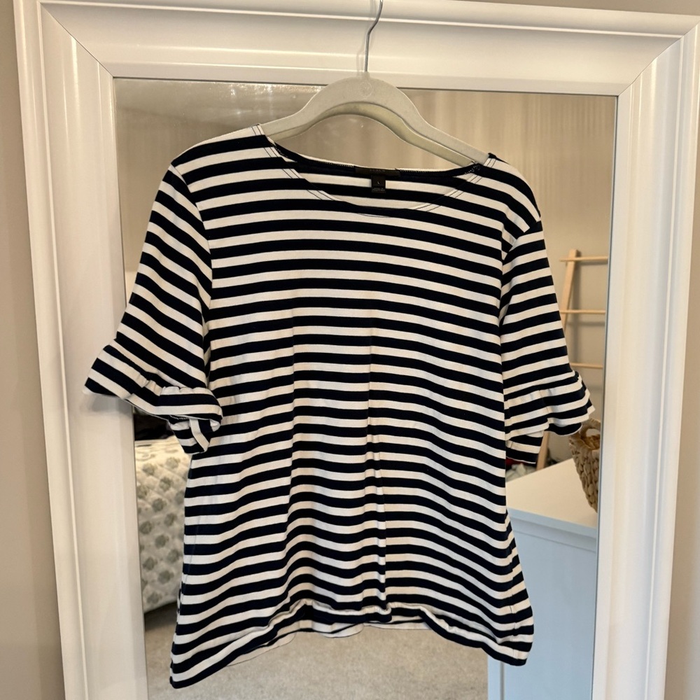 J. Crew Navy and White Striped Short Sleeve Top